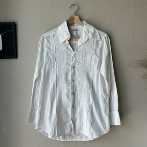 Dosa Blouse White Embroidered Cotton Button Up Long Sleeve Lagenlook Top Size 2